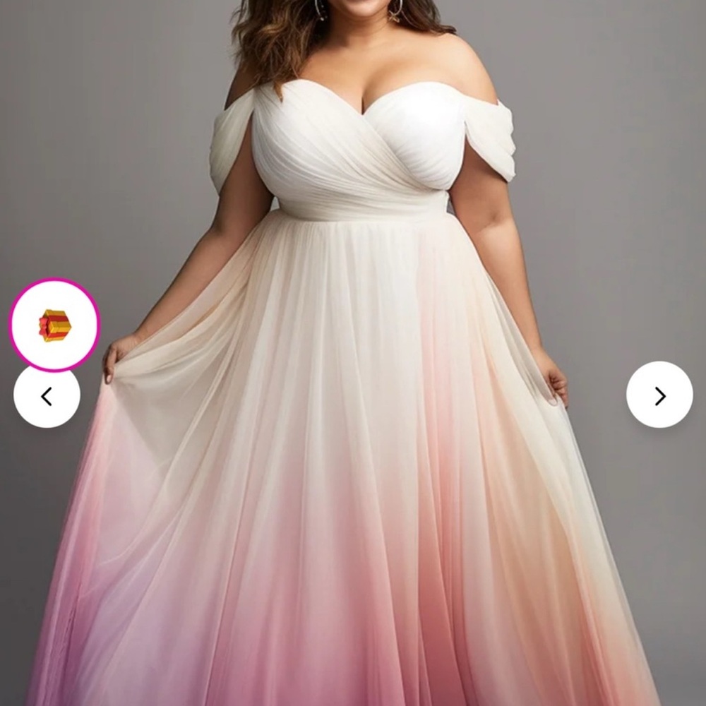 White and Pink Off-Shoulder Gown
